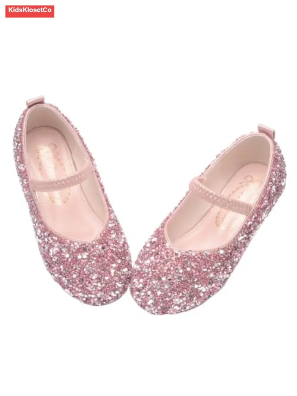 Girls Mary Jane Ballet Flats Faux Leather Glitter Sparkle Slip-On Dress Shoes